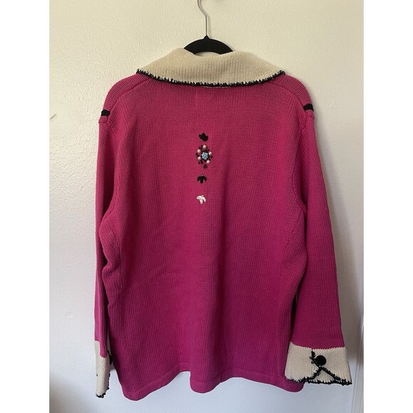 Storybook Knits HSN Cardigan Pink Black Embroidered Beaded Sweater Sz 2X NEW - Picture 4 of 6